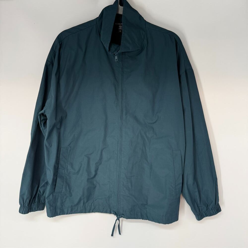 Eileen Fisher Stand Collar Windbreaker Jacket Womens S Teal Organic Cotton Coat